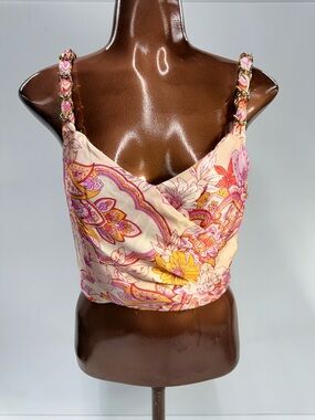 Zara Floral Crop Top S Y2K Coquette Boho Party Festival Satin